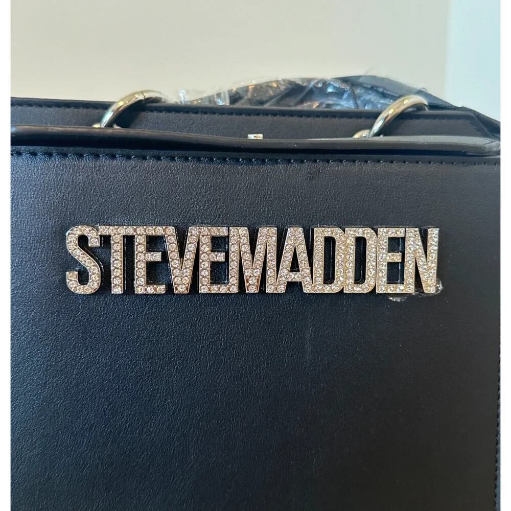 RARE NWT STEVE MADDEN BEVELYNG CROSSBODY SATCHEL W/RHINESTONE LOGO Black VIRAL - Picture 7 of 14